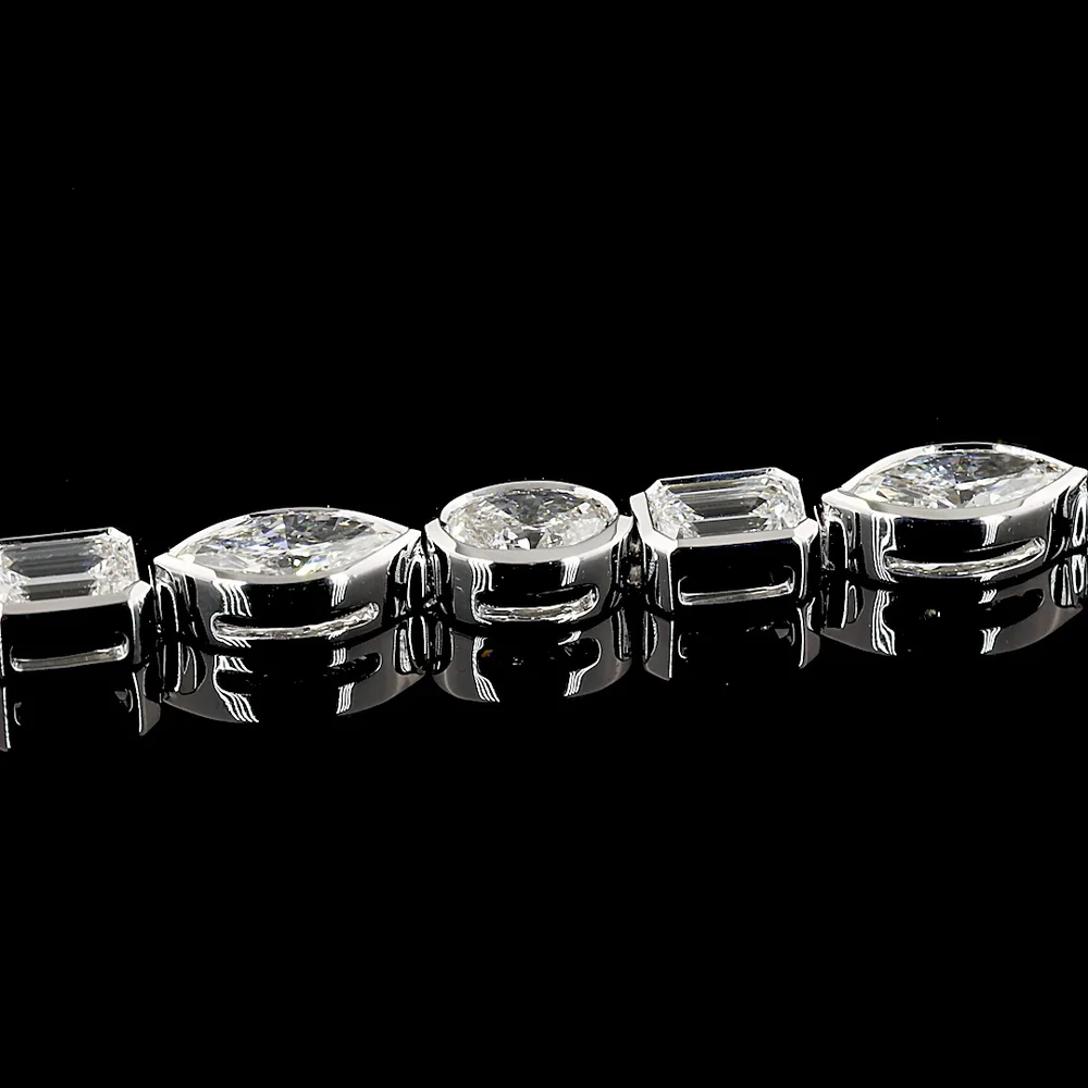 14K White Gold Mixed Shape Tennis Bracelet with Bezel Set Emerald, Marquise, and Oval Lab Diamonds - 7.83 Carats Total Diamond Weight - Covaloro Fine Jewelry - Image 4