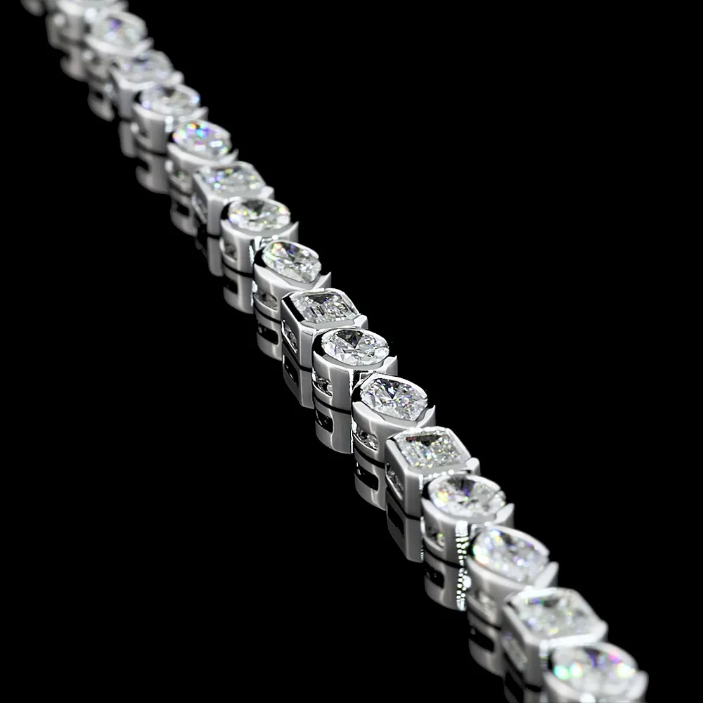 14K White Gold Mixed Shape Tennis Bracelet with Bezel Set Lab Diamonds - 8.45 Total Carat Weight - Covaloro Fine Jewelry - Image 3