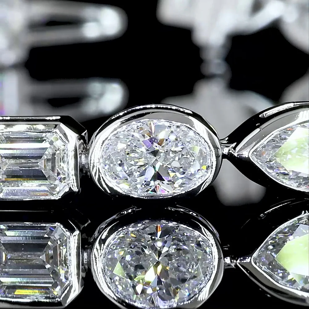 14K White Gold Mixed Shape Tennis Bracelet with Bezel Set Lab Diamonds - 8.45 Total Carat Weight - Covaloro Fine Jewelry - Image 4