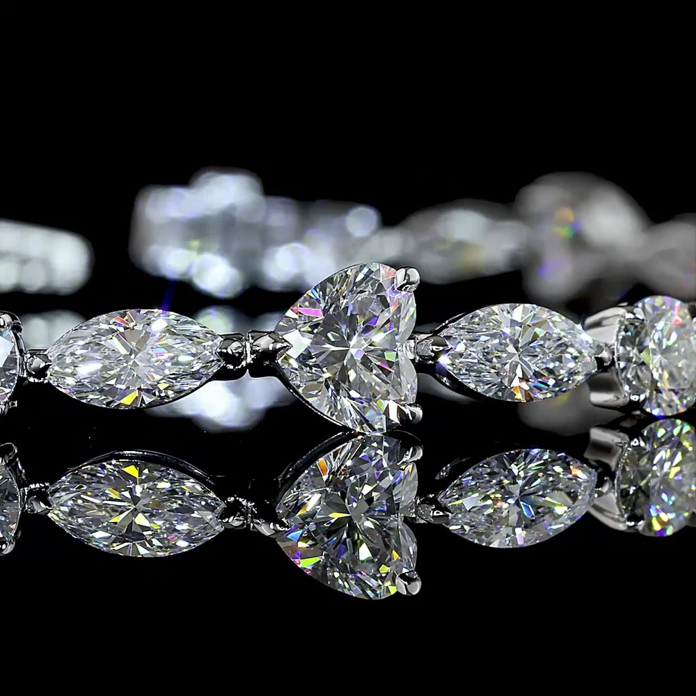 14K White Gold Mixed Shape Tennis Bracelet with Heart, Brilliant, and Marquise Cut Lab Diamonds - 9.89 Carat Total Weight - Covaloro Fine Jewelry - Image 2