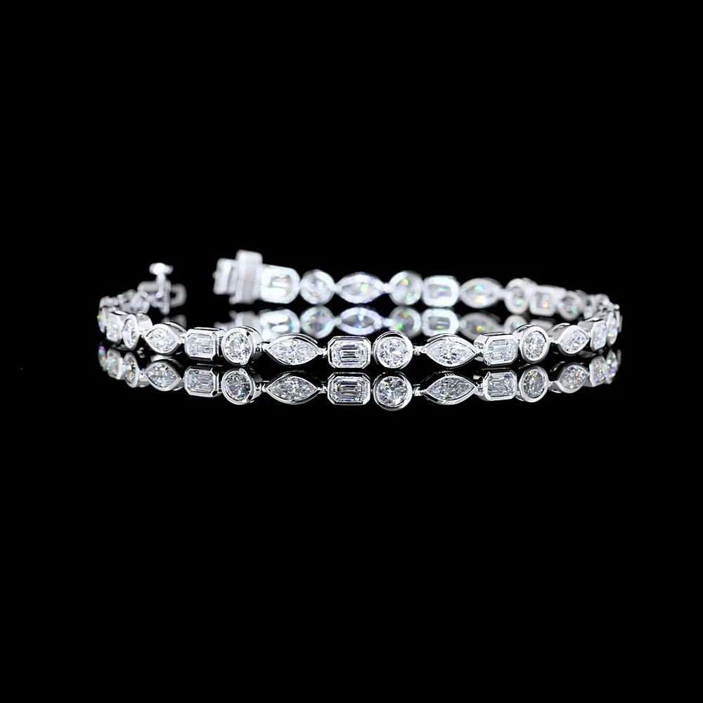 14K White Gold Mixed Shape Tennis Bracelet with Marquise, Emerald, and Round Lab Diamonds - 4.69 Carats Total Diamond Weight - Covaloro Fine Jewelry
