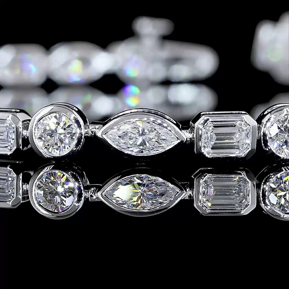 14K White Gold Mixed Shape Tennis Bracelet with Marquise, Emerald, and Round Lab Diamonds - 4.69 Carats Total Diamond Weight - Covaloro Fine Jewelry - Image 2