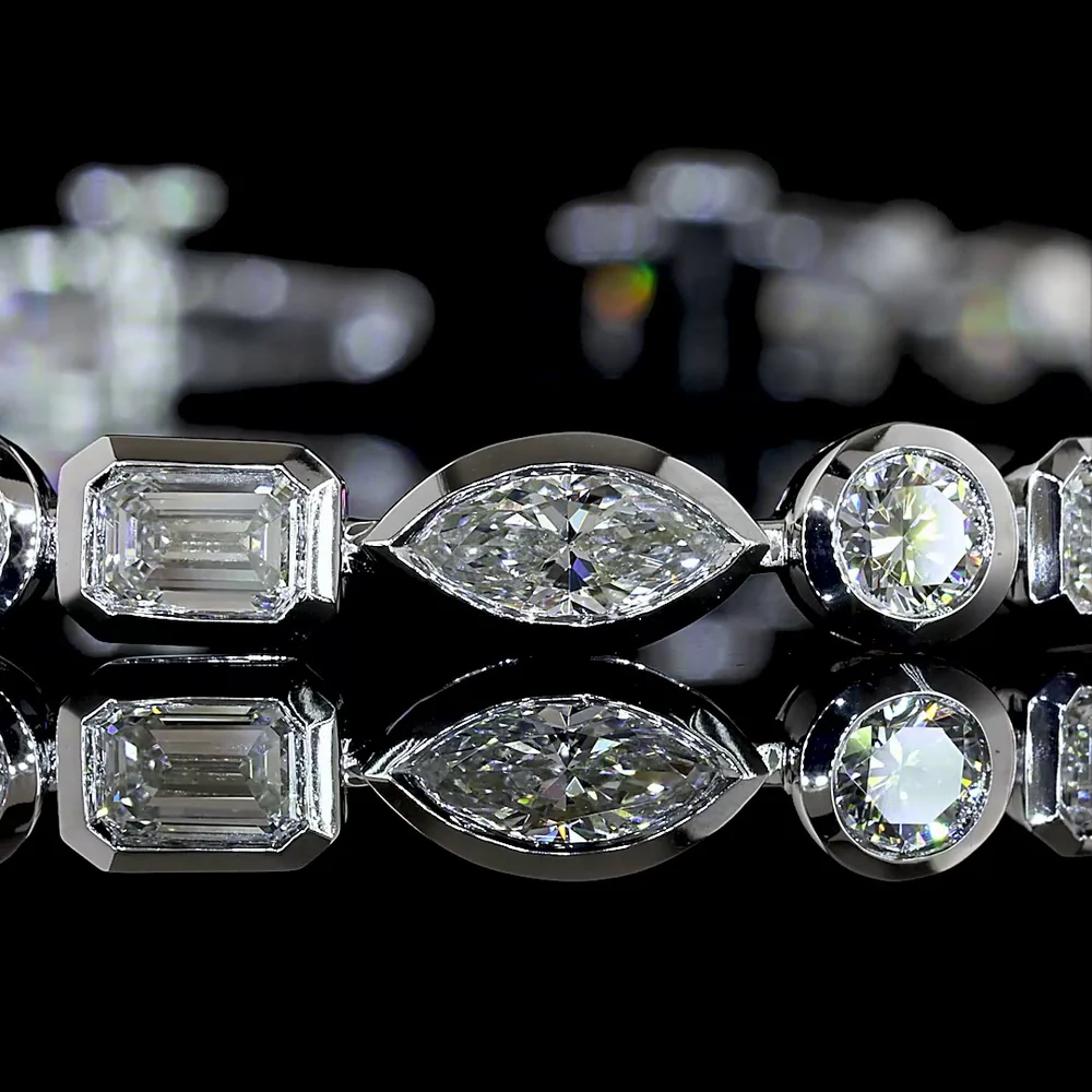 14K White Gold Mixed Shape Tennis Bracelet with Marquise, Round Brilliant, and Emerald Cut Lab Diamonds - 5.66 Carat Total Weight - Covaloro Fine Jewelry - Image 2