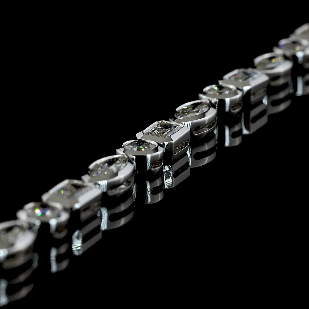 14K White Gold Mixed Shape Tennis Bracelet with Marquise, Round Brilliant, and Emerald Cut Lab Diamonds - 5.66 Carat Total Weight - Covaloro Fine Jewelry - Image 3