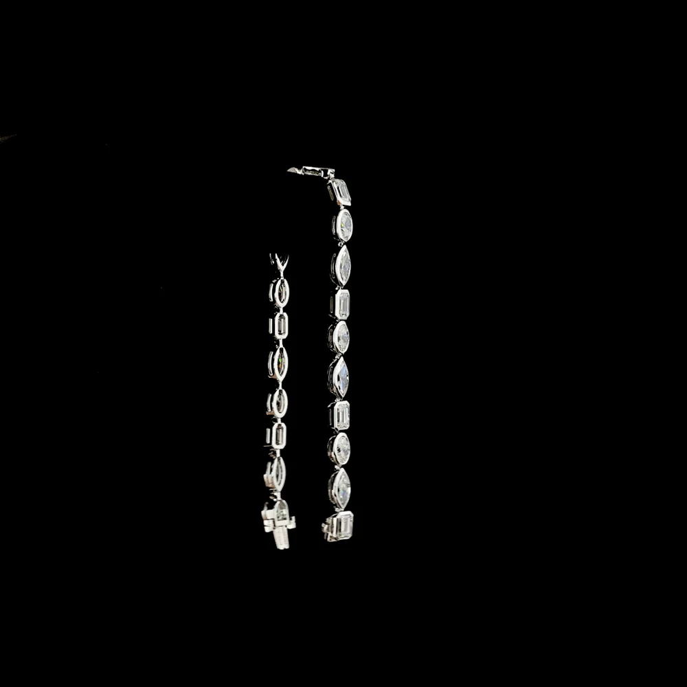 14K White Gold Mixed Shape Tennis Bracelet with Oval, Emerald, and Marquise Lab Diamonds in Bezel Setting - 12.39 Carats Total Diamond Weight - Covaloro Fine Jewelry - Image 2