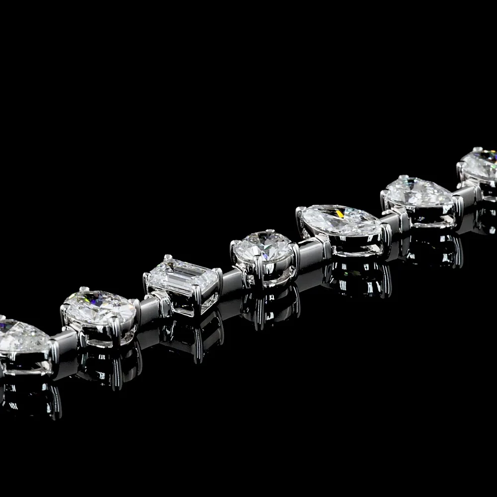 14K White Gold Mixed Shape Tennis Bracelet with Oval, Pear, Marquise, Emerald & Brilliant Lab Diamonds - 7.30 Carats Total Diamond Weight - Covaloro Fine Jewelry - Image 3