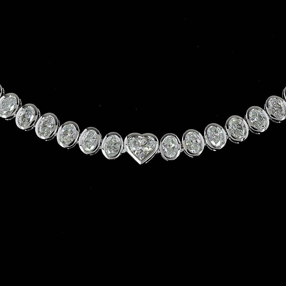 14K White Gold Mixed Shape Tennis Necklace with Heart Center Stone and Oval Cut Lab Diamonds - 7.95 Carats Total Diamond Weight - Covaloro Fine Jewelry - Image 2