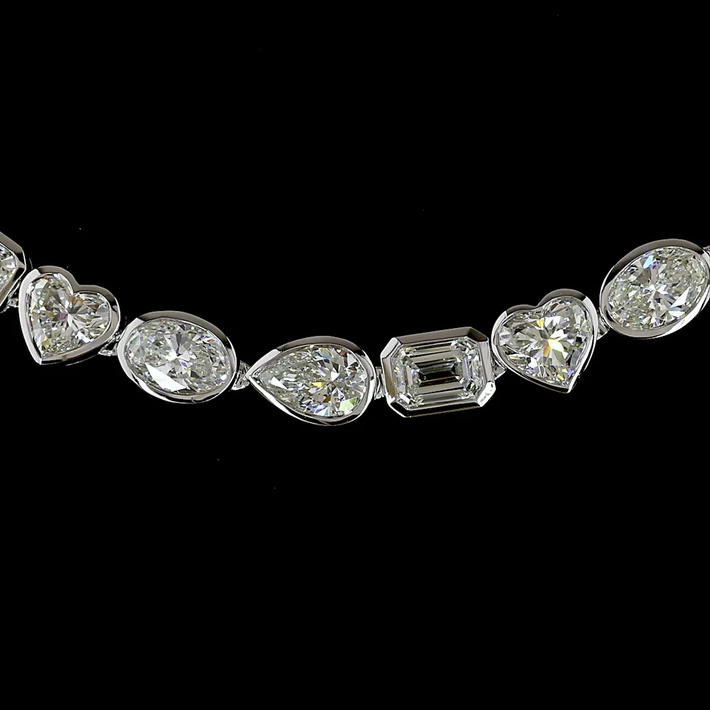14K White Gold Mixed Shape Tennis Necklace with Heart, Oval, Emerald & Pear Cut Lab Diamonds - 18.77 Carats Total Diamond Weight - Covaloro Fine Jewelry - Image 2