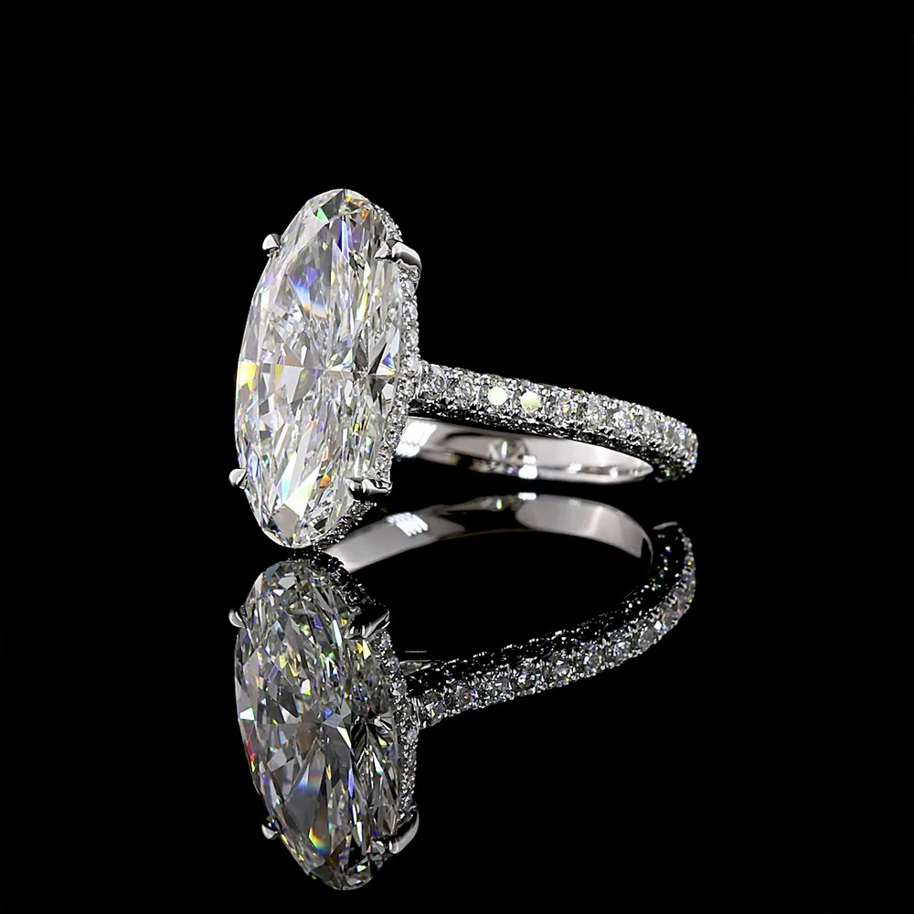 14K White Gold Moval Cut Lab Diamond Hidden Halo Ring with Micro-Pavé Band - 3.70 Carat Center, 4.67 Carat Total Diamond Weight - Covaloro Fine Jewelry - Image 3