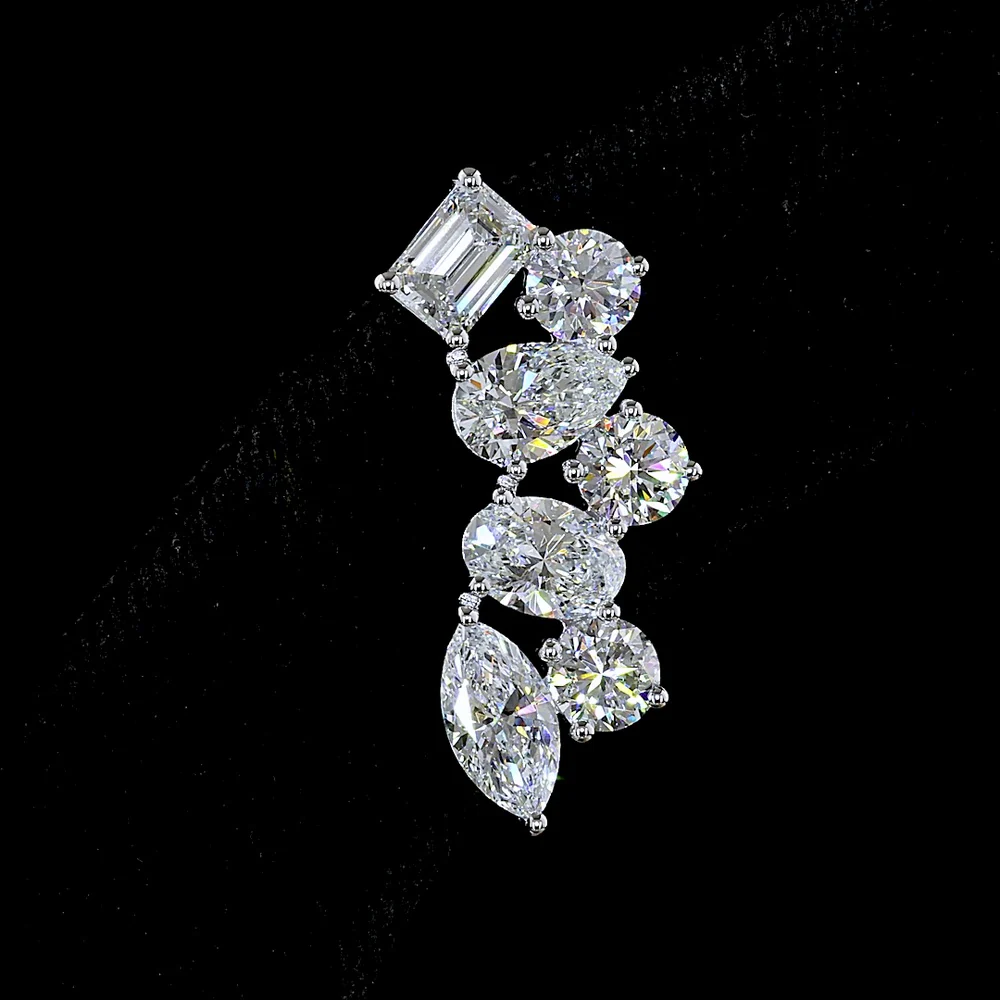 14K White Gold Multi-Shape Diamond Crawler Earrings - Emerald, Marquise, Oval & Pear Lab Grown Diamonds - 5.95 Carats Total Diamond Weight - Covaloro Fine Jewelry - Image 2
