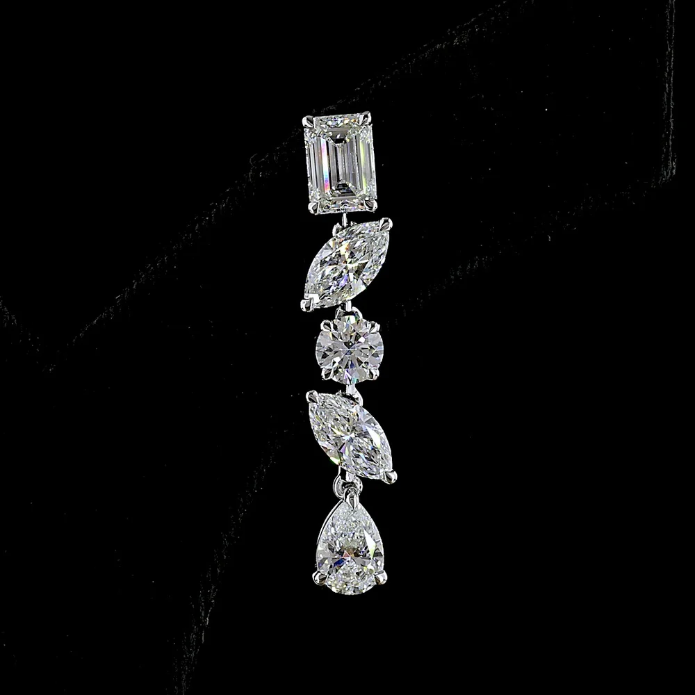 14K White Gold Multi-Shape Drop Earrings with Emerald, Marquise, Round, and Pear Lab Diamonds - 7.14 Carat Total Weight - Covaloro Fine Jewelry - Image 2
