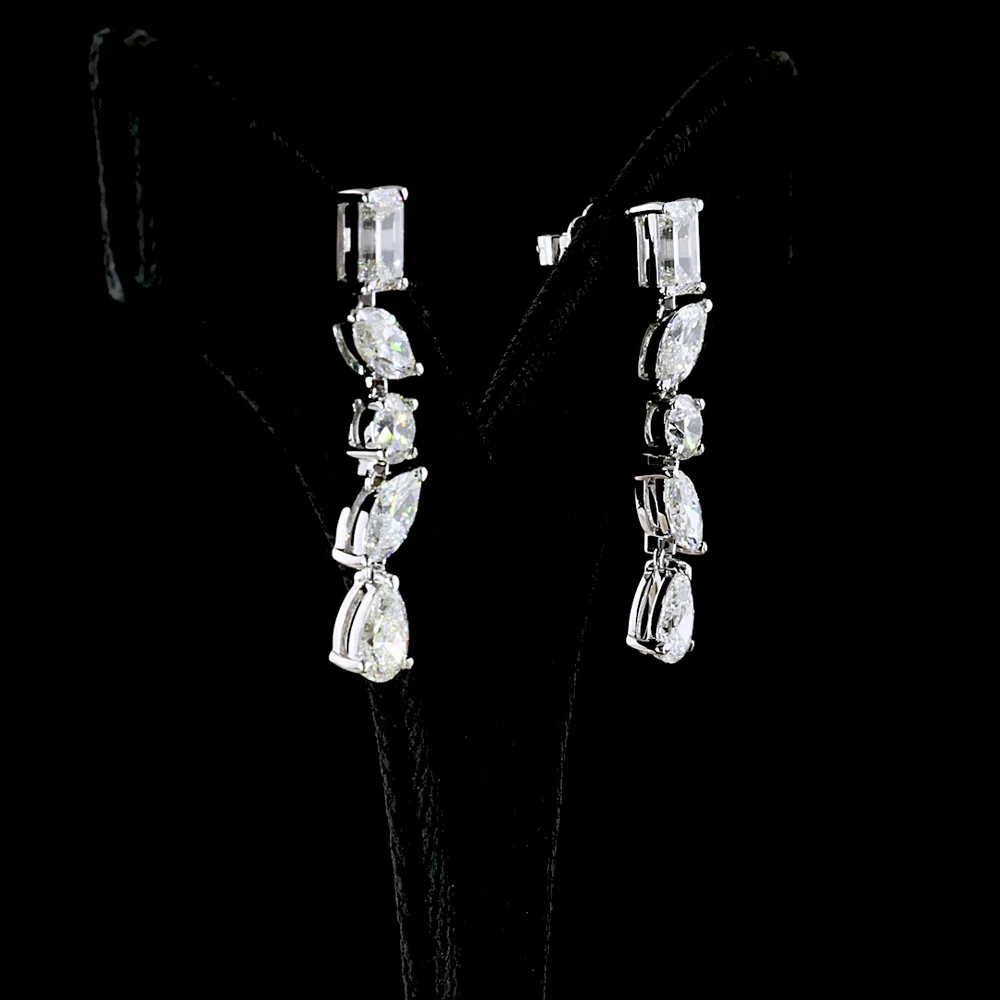 14K White Gold Multi-Shape Drop Earrings with Emerald, Marquise, Round, and Pear Lab Diamonds - 7.14 Carat Total Weight - Covaloro Fine Jewelry - Image 3