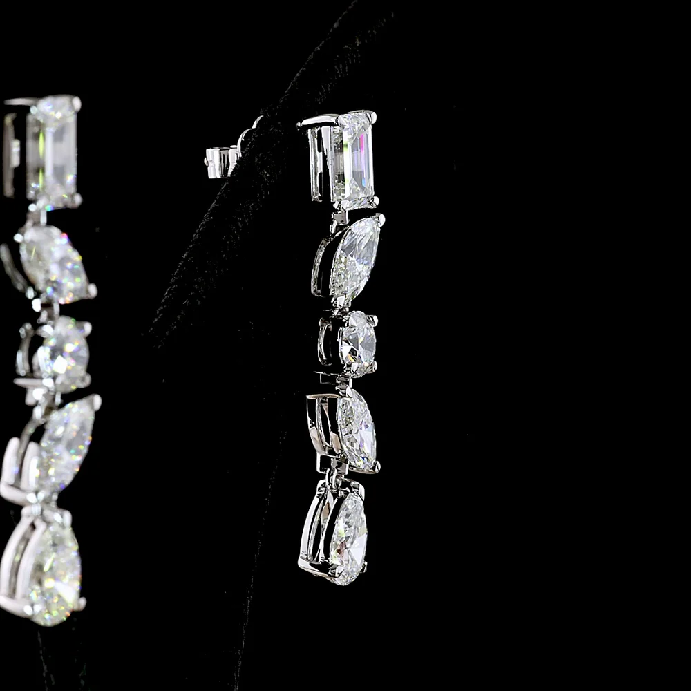 14K White Gold Multi-Shape Drop Earrings with Emerald, Marquise, Round, and Pear Lab Diamonds - 7.14 Carat Total Weight - Covaloro Fine Jewelry - Image 4