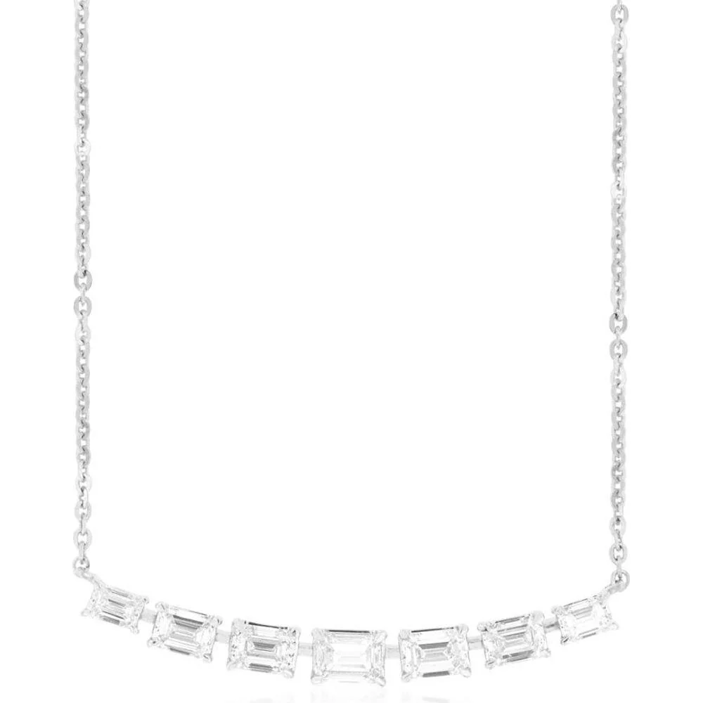 14K White Gold Necklace with 1.20 Carat Emerald Cut Diamonds - Royal Jewelry