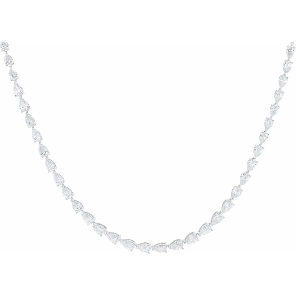 14K White Gold Necklace with 12 Carats of Pear - Shaped Lab Grown Diamonds
