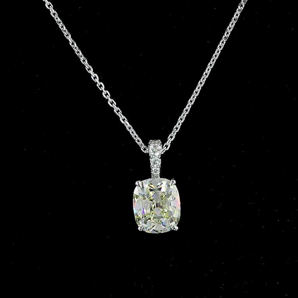 14K White Gold North-South Antique Cushion Cut Lab Diamond Pendant with Brilliant Round Accents - 2.12 Carat Total Diamond Weight (IGI Certified) - Covaloro Fine Jewelry - Image 2