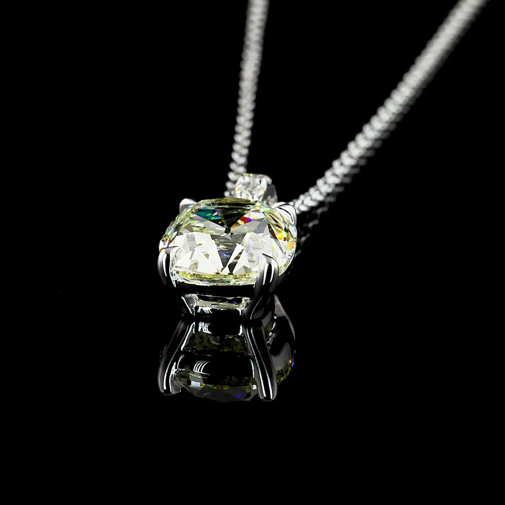 14K White Gold North-South Antique Cushion Cut Lab Diamond Pendant with Brilliant Round Accents - 2.12 Carat Total Diamond Weight (IGI Certified) - Covaloro Fine Jewelry - Image 4