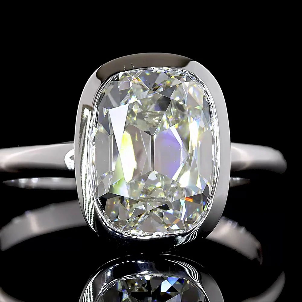 14K White Gold North-South Antique Cushion Solitaire Ring with Bezel Set Lab Diamond - 3.13 Carat Total Weight - Covaloro Fine Jewelry - Image 2