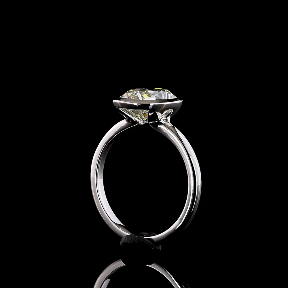 14K White Gold North-South Antique Cushion Solitaire Ring with Bezel Set Lab Diamond - 3.13 Carat Total Weight - Covaloro Fine Jewelry - Image 3