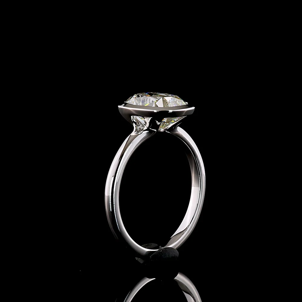 14K White Gold North-South Antique Cushion Solitaire Ring with Bezel Set Lab Diamond - 3.13 Carat Total Weight - Covaloro Fine Jewelry - Image 4