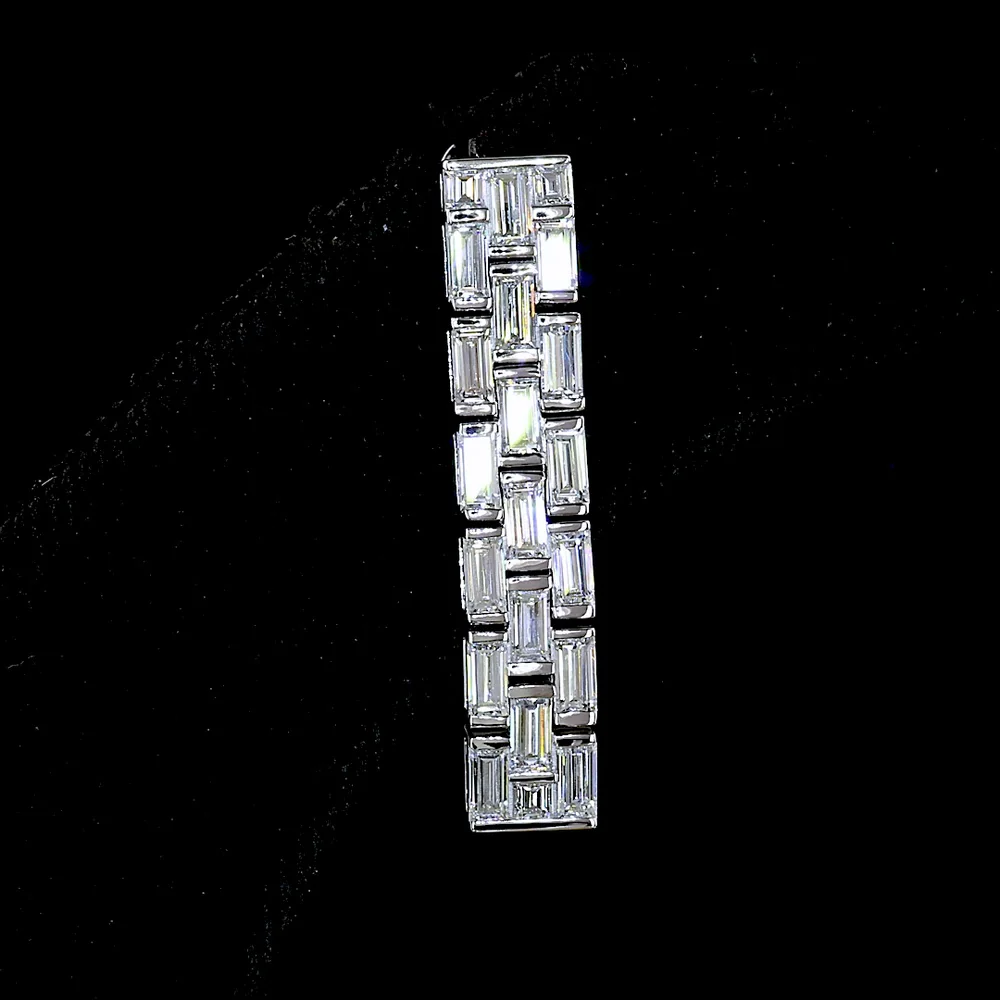 14K White Gold North-South Baguette Lab Diamond Hanging Earrings - 1.84 Carat Total Weight, E-F VS Half Bezel Setting - Covaloro Fine Jewelry - Image 2