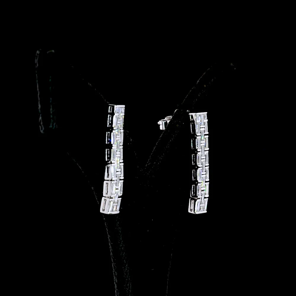 14K White Gold North-South Baguette Lab Diamond Hanging Earrings - 1.84 Carat Total Weight, E-F VS Half Bezel Setting - Covaloro Fine Jewelry - Image 3
