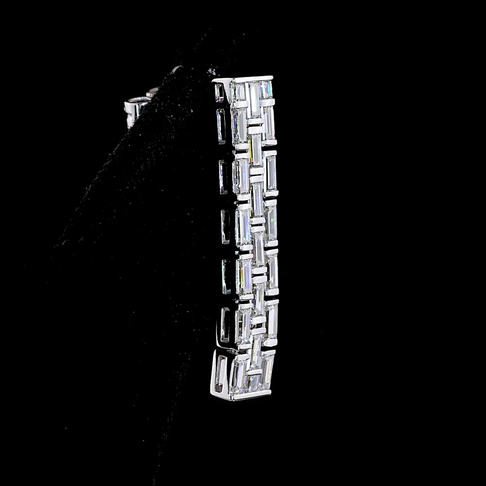 14K White Gold North-South Baguette Lab Diamond Hanging Earrings - 1.84 Carat Total Weight, E-F VS Half Bezel Setting - Covaloro Fine Jewelry - Image 4