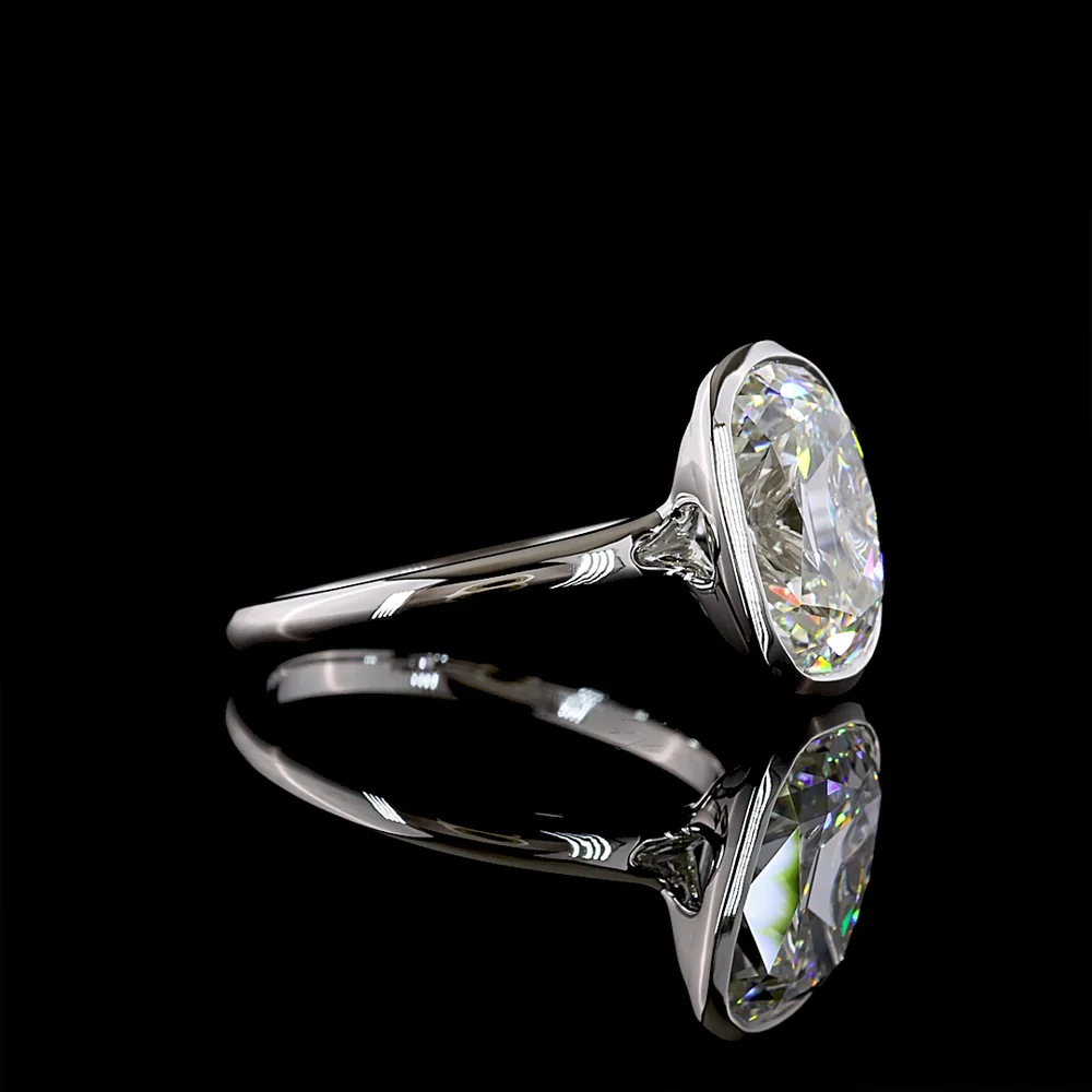 14K White Gold North-South Bezel Set Antique Cushion Cut Lab Diamond Solitaire Ring - 4.10 Carat Total Diamond Weight - Covaloro Fine Jewelry - Image 2