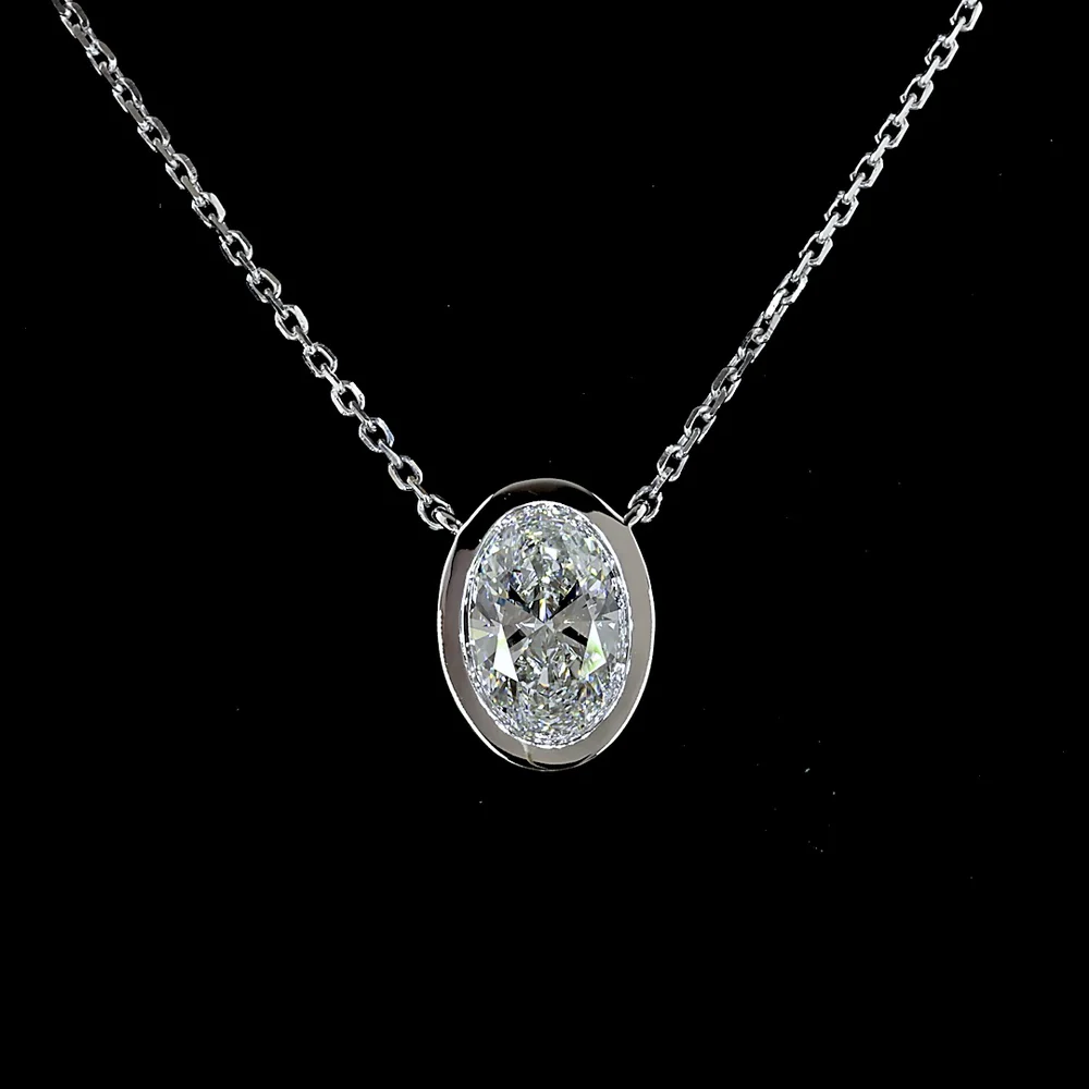 14K White Gold North-South Bezel Set Oval Lab Diamond Solitaire Pendant - 1.00 Carat Total Weight, D IF Clarity with IGI Certification - Covaloro Fine Jewelry - Image 2