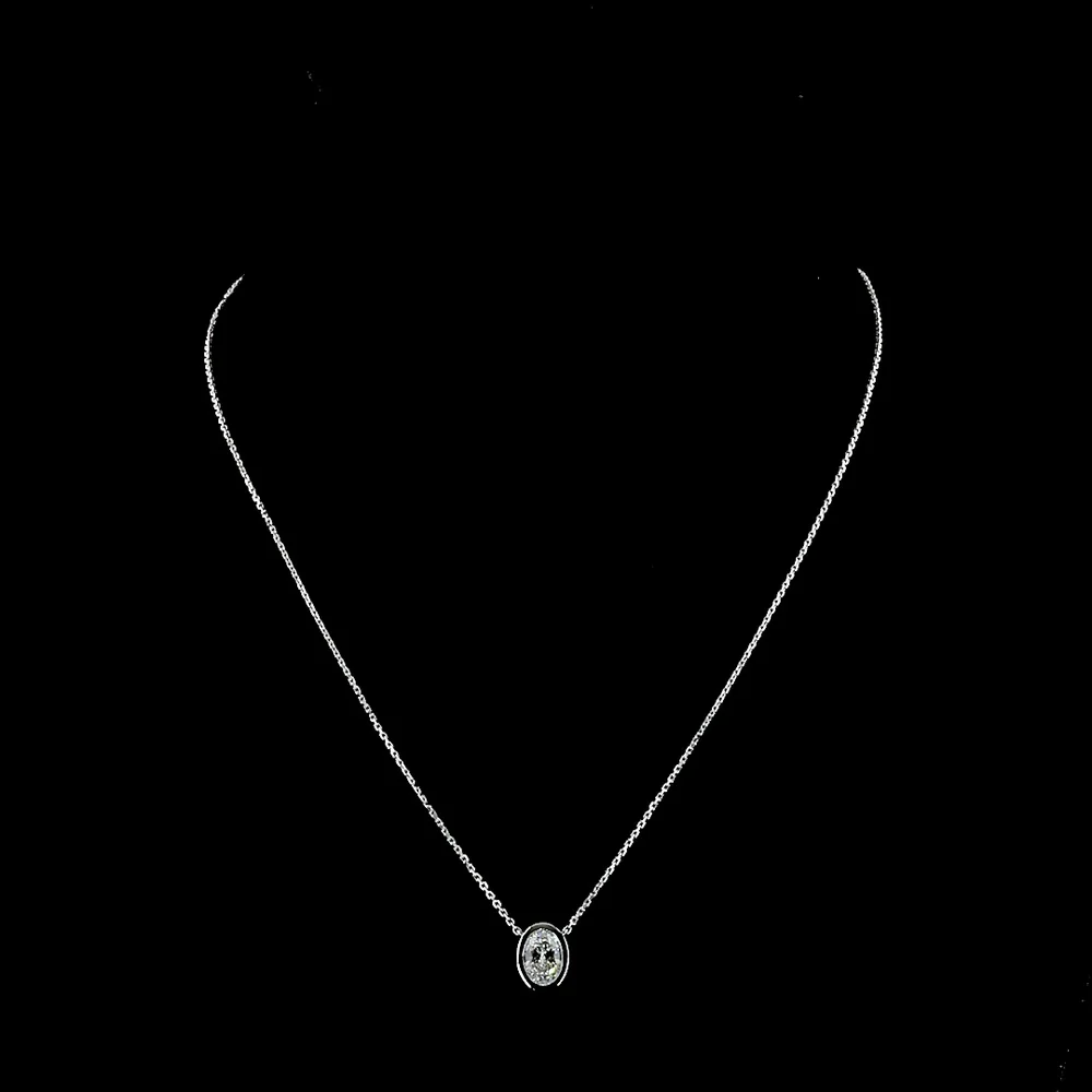 14K White Gold North-South Bezel Set Oval Lab Diamond Solitaire Pendant - 1.00 Carat Total Weight, D IF Clarity with IGI Certification - Covaloro Fine Jewelry - Image 4