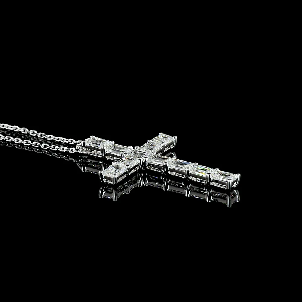 14K White Gold North-South Cross Pendant with 11 Emerald Cut Lab Grown Diamonds - 2.17 Carat Total Diamond Weight, E-F Color VS1 Clarity - Covaloro Fine Jewelry - Image 3