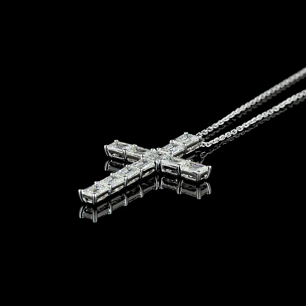 14K White Gold North-South Cross Pendant with 11 Emerald Cut Lab Grown Diamonds - 2.17 Carat Total Diamond Weight, E-F Color VS1 Clarity - Covaloro Fine Jewelry - Image 4
