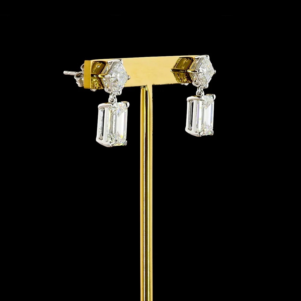 14K White Gold North-South Drop Earrings with Asscher and Emerald Cut Lab Diamonds - 7.29 Carats Total Diamond Weight - Covaloro Fine Jewelry - Image 3
