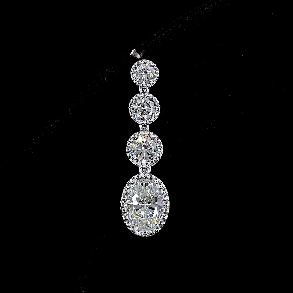 14K White Gold North-South Drop Earrings with Bezel-Set Round and Oval Cut Lab Diamonds - 3.05 Carat Total Weight - Covaloro Fine Jewelry - Image 2