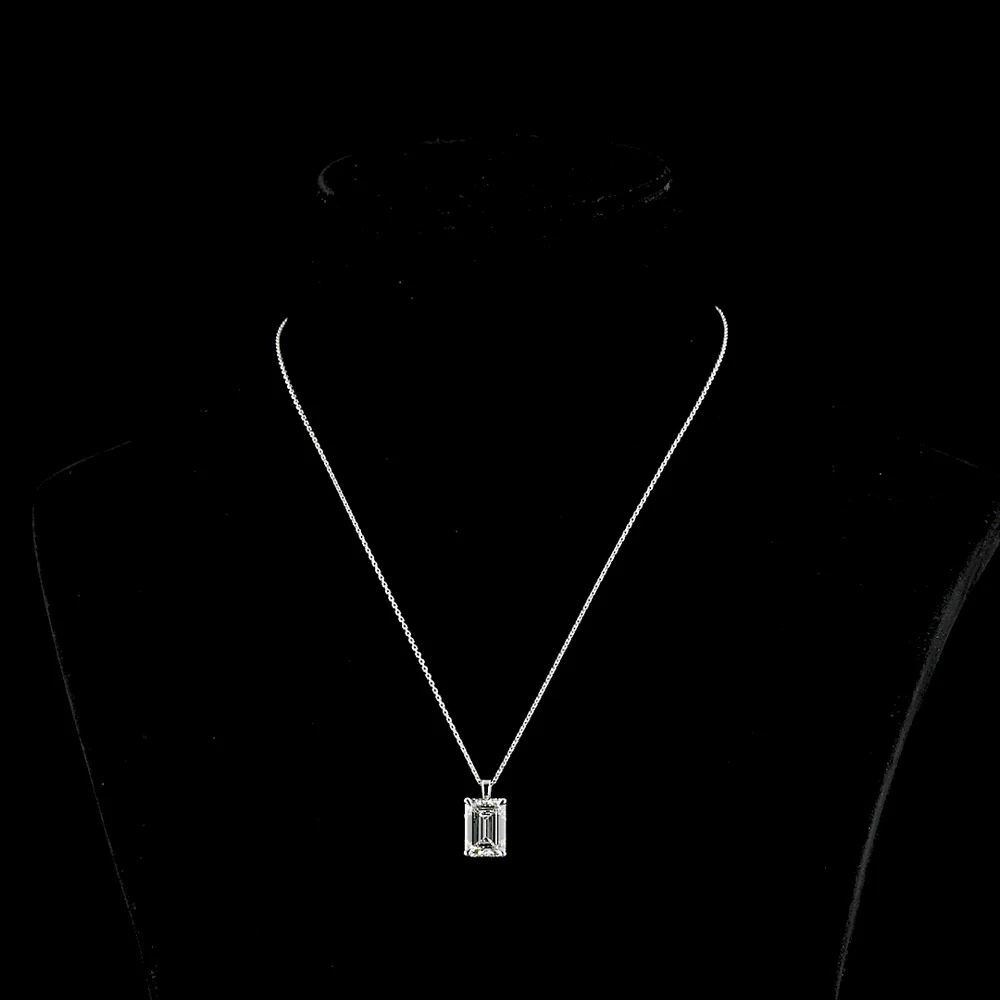 14K White Gold North-South Emerald Cut Lab Diamond Solitaire Pendant - 5.01 Carat Total Weight, G VVS2, IGI Certified - Covaloro Fine Jewelry