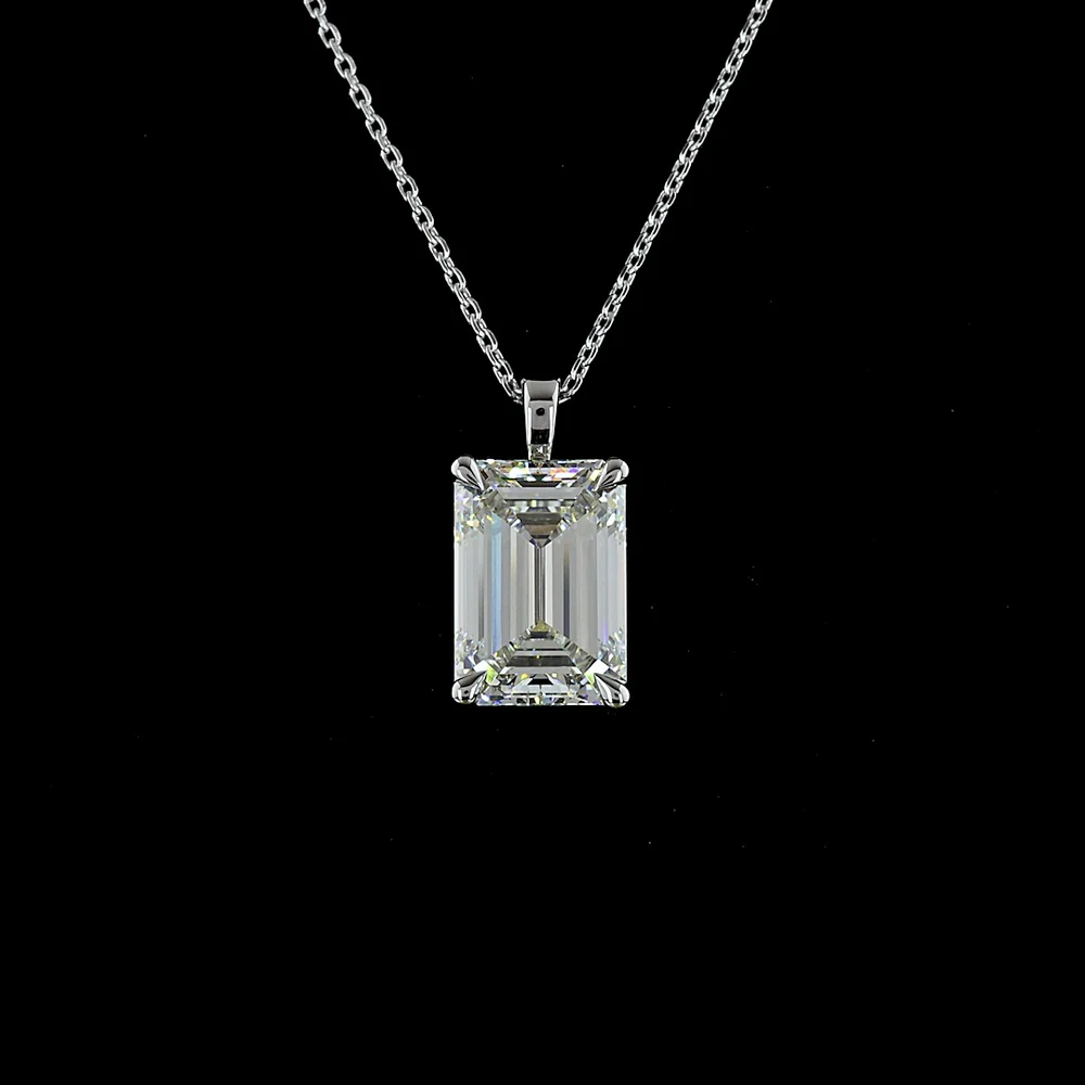 14K White Gold North-South Emerald Cut Lab Diamond Solitaire Pendant - 5.01 Carat Total Weight, G VVS2, IGI Certified - Covaloro Fine Jewelry - Image 2