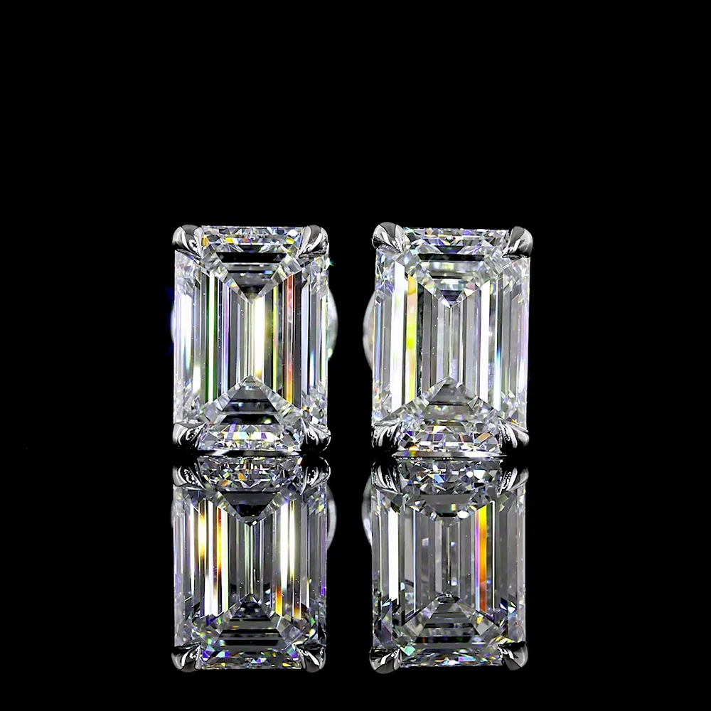 14K White Gold North-South Emerald Cut Lab Diamond Stud Earrings - 2.02 Carats Total Weight (E-F Color, VVS1 Clarity) - Covaloro Fine Jewelry
