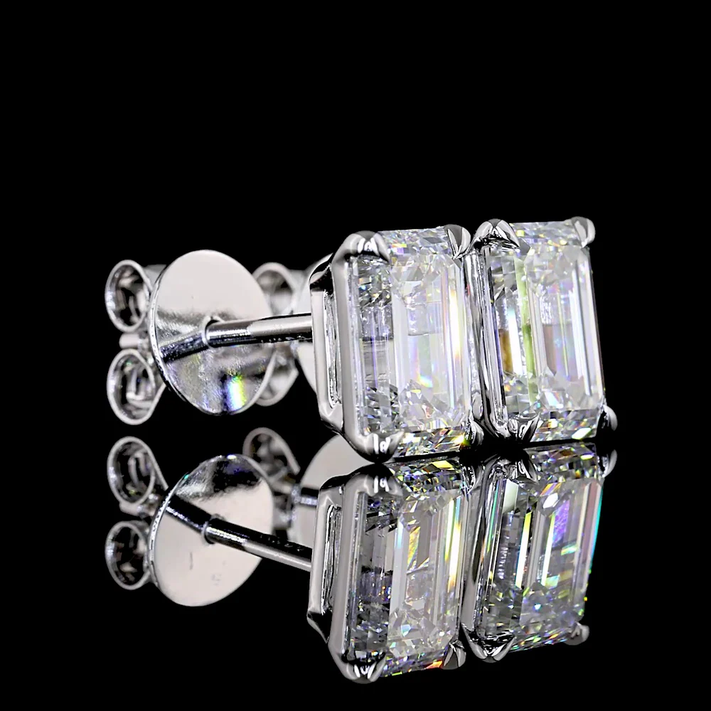 14K White Gold North-South Emerald Cut Lab Diamond Stud Earrings - 2.02 Carats Total Weight (E-F Color, VVS1 Clarity) - Covaloro Fine Jewelry - Image 4