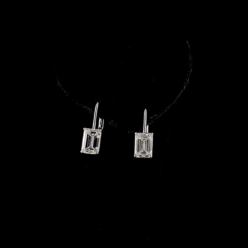 14K White Gold North-South Hanging Earrings with Emerald Cut Lab Diamonds - 3.12 Carats Total Diamond Weight (E-F Color, VVS2-VS1 Clarity) - Covaloro Fine Jewelry