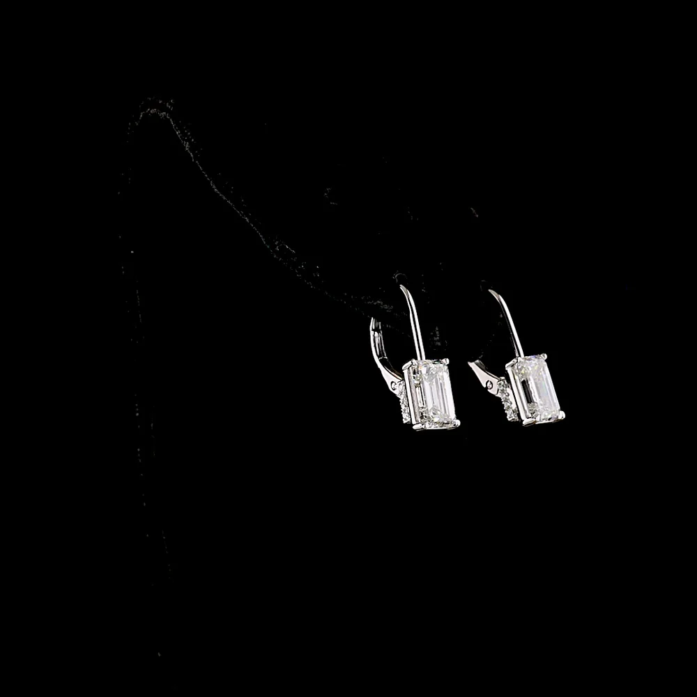 14K White Gold North-South Hanging Earrings with Emerald Cut Lab Diamonds - 3.12 Carats Total Diamond Weight (E-F Color, VVS2-VS1 Clarity) - Covaloro Fine Jewelry - Image 3