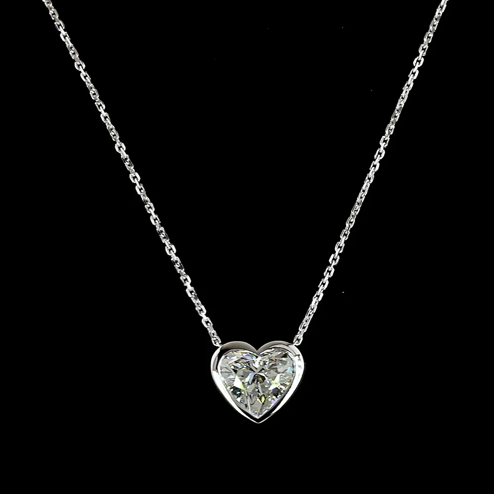14K White Gold North-South Heart Shaped Solitaire Pendant with Bezel Set Lab Diamond - 2.04 Carat Total Weight, E-F Color VS1 Clarity - Covaloro Fine Jewelry
