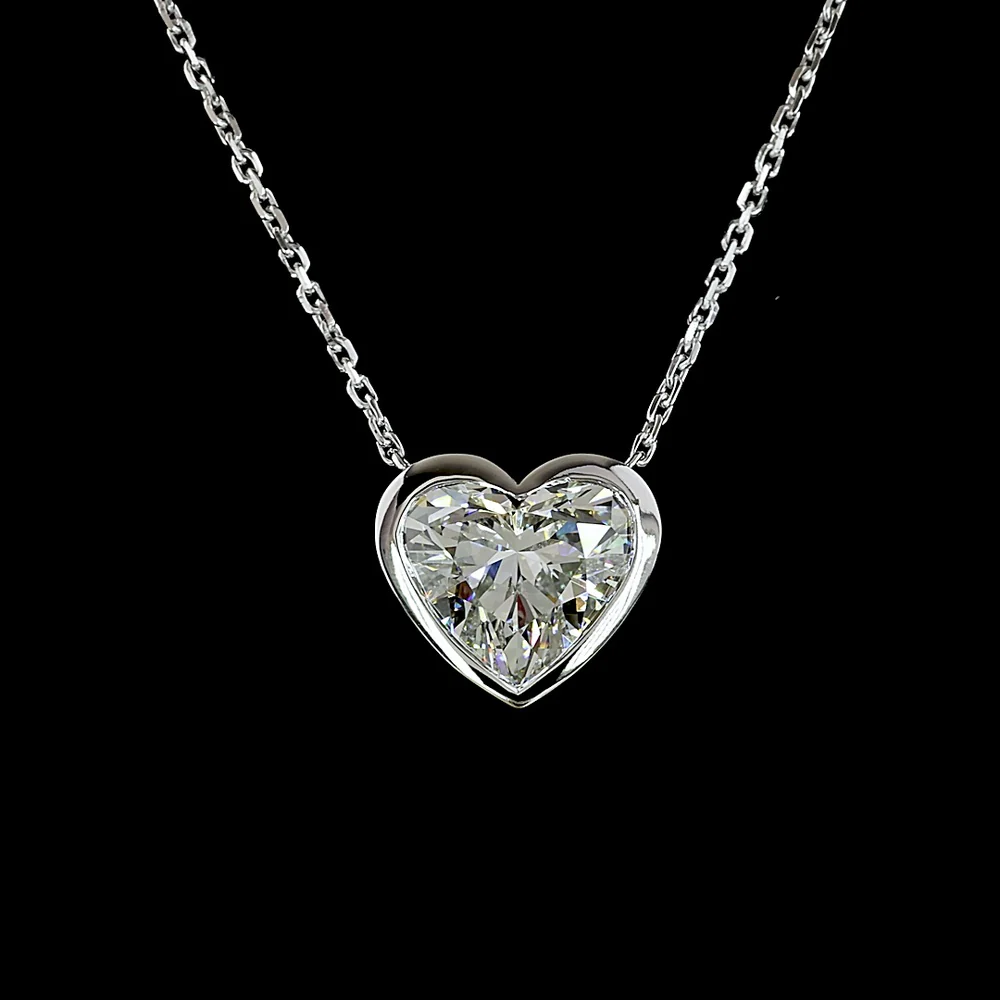 14K White Gold North-South Heart Shaped Solitaire Pendant with Bezel Set Lab Diamond - 2.04 Carat Total Weight, E-F Color VS1 Clarity - Covaloro Fine Jewelry - Image 2