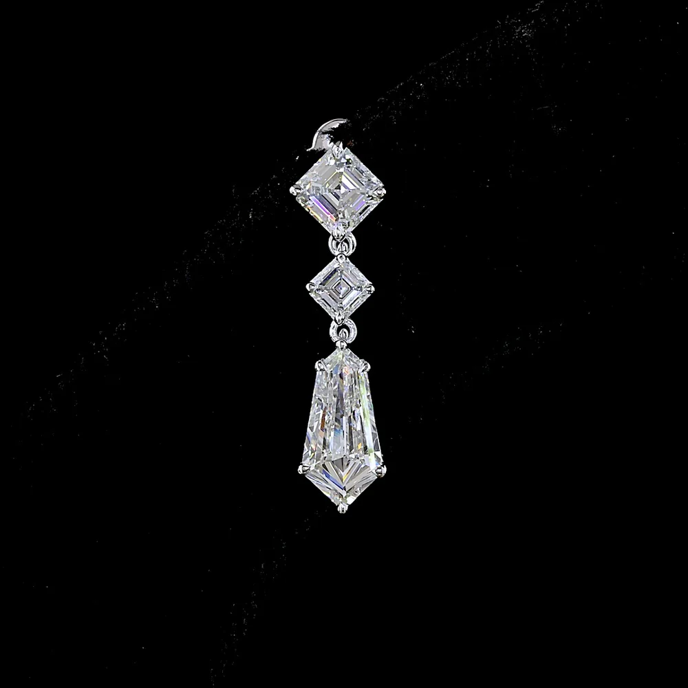 14K White Gold North-South Kite and Asscher Cut Lab Diamond Drop Earrings - 2.24 Carats Total Diamond Weight - Covaloro Fine Jewelry - Image 2