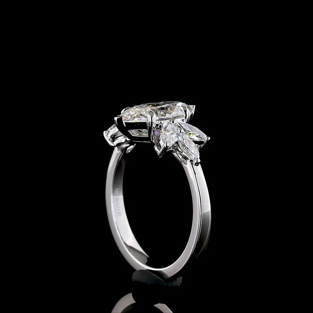 14K White Gold North-South Marquise Cut Cluster Ring with 2.02 Carat Center Lab Diamond and Six Accent Stones - 2.62 Carats Total Diamond Weight - Covaloro Fine Jewelry - Image 3