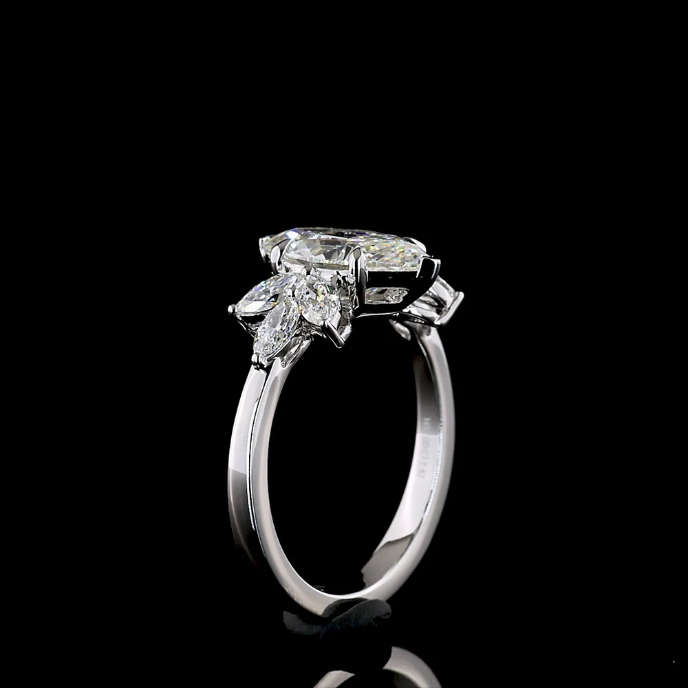 14K White Gold North-South Marquise Cut Cluster Ring with 2.02 Carat Center Lab Diamond and Six Accent Stones - 2.62 Carats Total Diamond Weight - Covaloro Fine Jewelry - Image 4