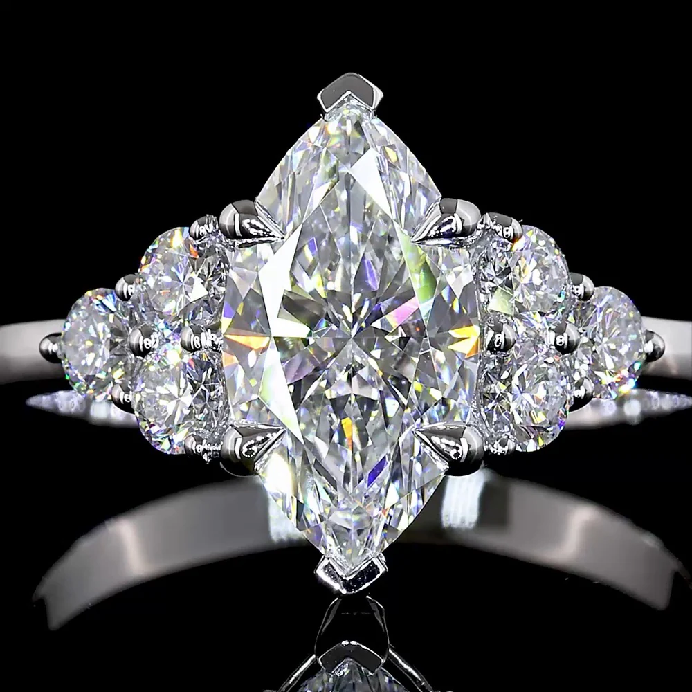 14K White Gold North-South Marquise Cut Lab Diamond Ring with Graduated Brilliant Accents - 1.99 Carats Total Diamond Weight - Covaloro Fine Jewelry - Image 2