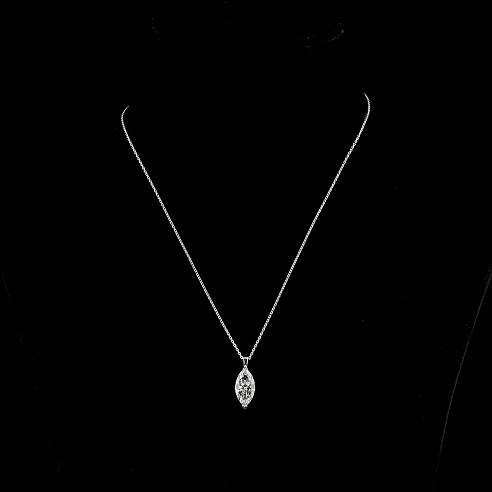 14K White Gold North-South Marquise Cut Lab Diamond Solitaire Pendant - 2.71 Carat Total Weight, E-F Color, SI1 Clarity - Covaloro Fine Jewelry