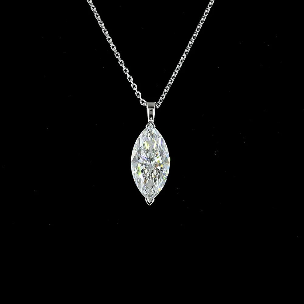 14K White Gold North-South Marquise Cut Lab Diamond Solitaire Pendant - 2.71 Carat Total Weight, E-F Color, SI1 Clarity - Covaloro Fine Jewelry - Image 2