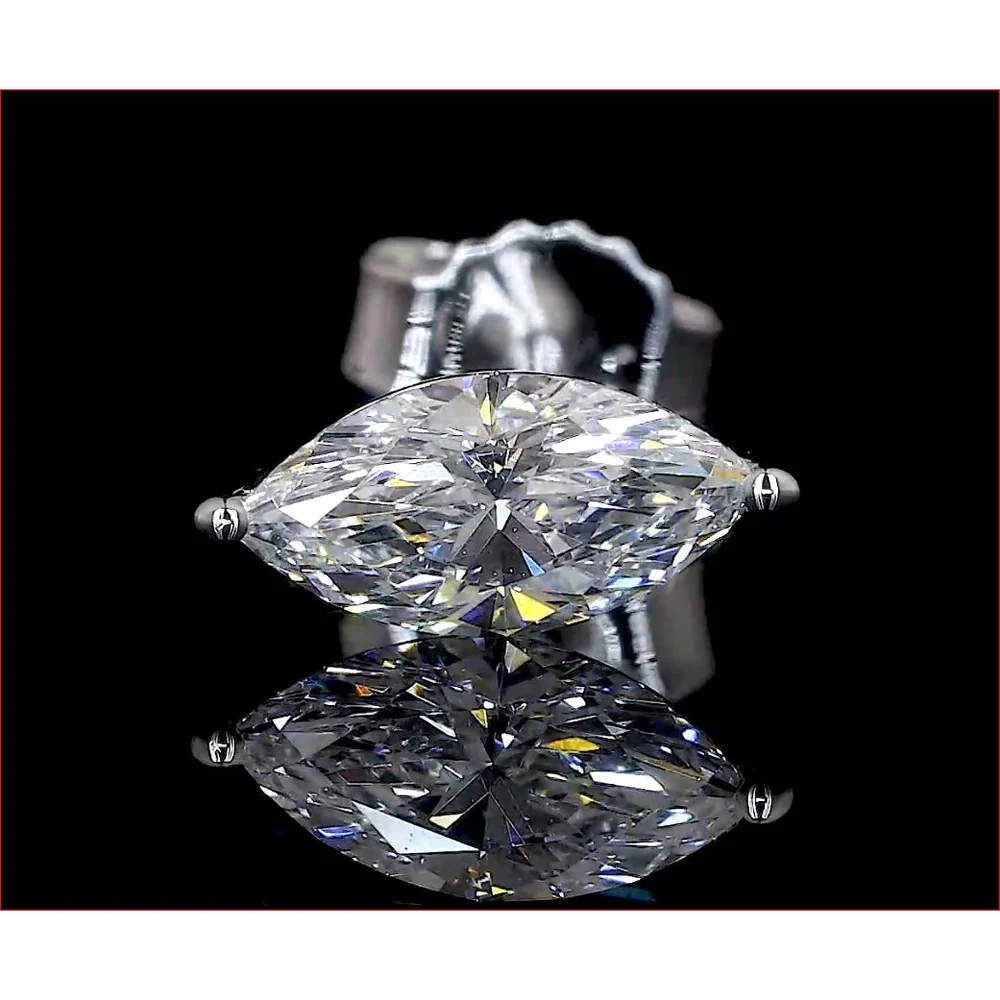 14K White Gold North-South Marquise Cut Lab Diamond Stud Earrings - 1.91 Carat Total Weight (E-F VS2) - Covaloro Fine Jewelry - Image 4