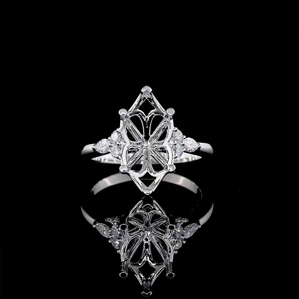 14K White Gold North-South Marquise Shape Special Ring with Floral Cage Design - 3.47 Carats Total Weight Lab Diamonds (Center 3.22 Carats E VVS2 Marquise) - Covaloro Fine Jewelry